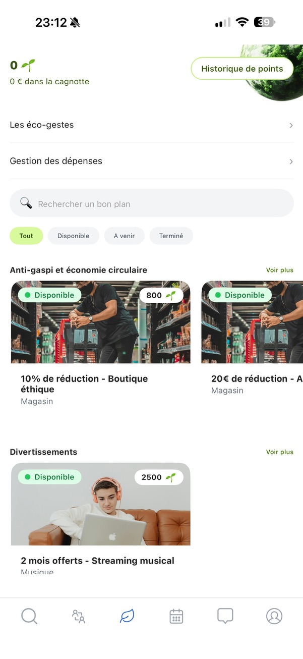 Interface de sélection de chambre dans l'application CohaLinkk
